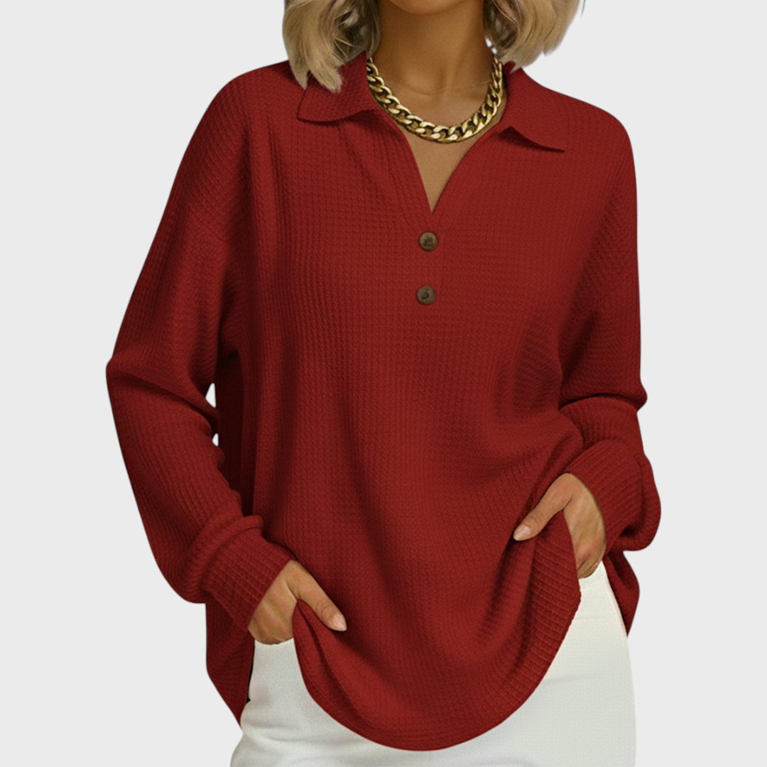 Laura - Oranger Pullover mit Polo-Kragen