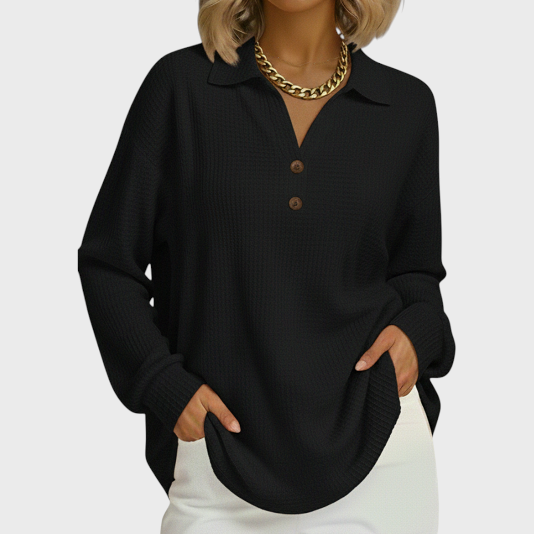 Laura - Oranger Pullover mit Polo-Kragen