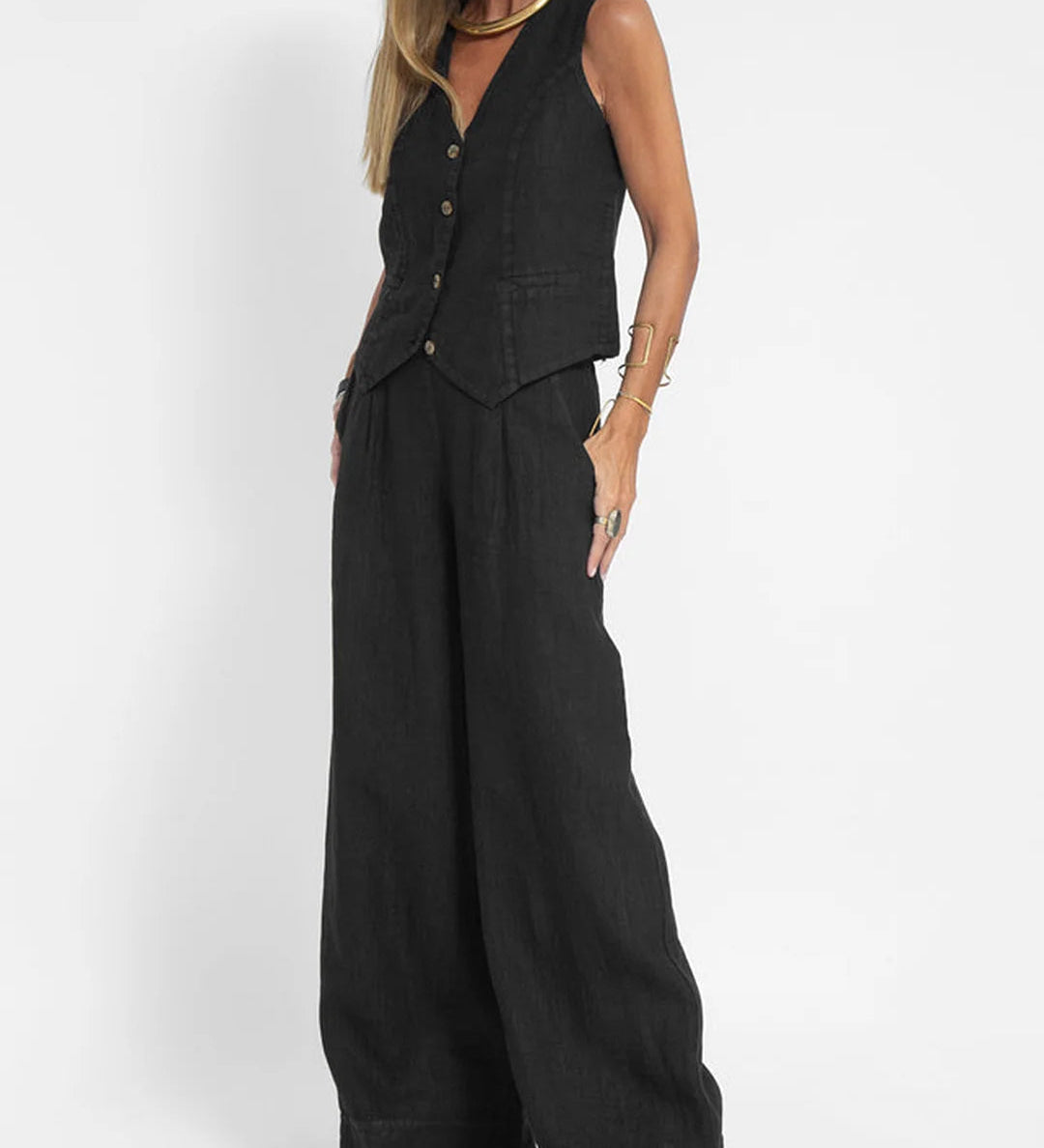 Aira - Ensemble Gilet mit Knöpfen & Weite Hose